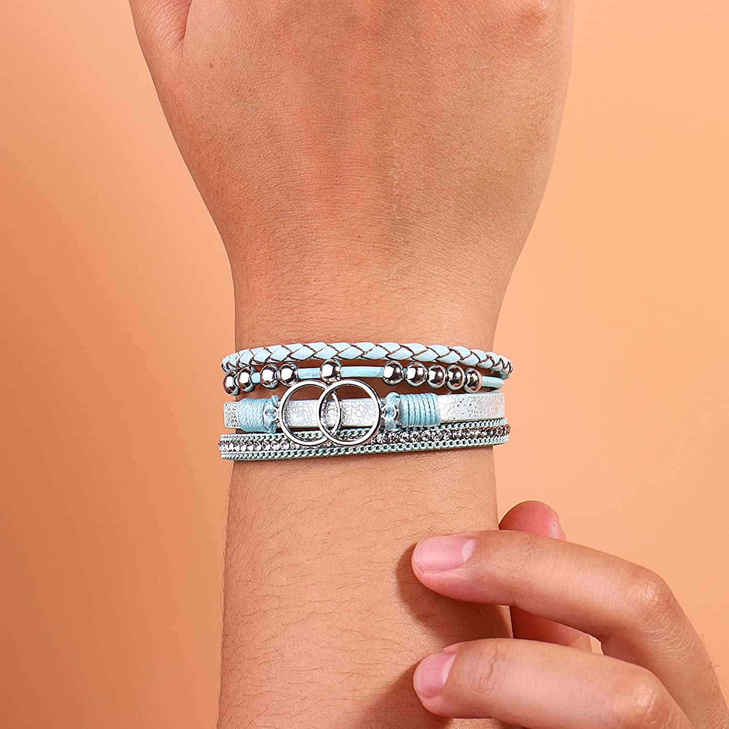 FANCY SHINY Boho Wrap Bracelets Leather Cuff Bangle Gold Beaded Bracelets for Women Stackable Infinity Bracelets Jewelry with Clasp - Image 2